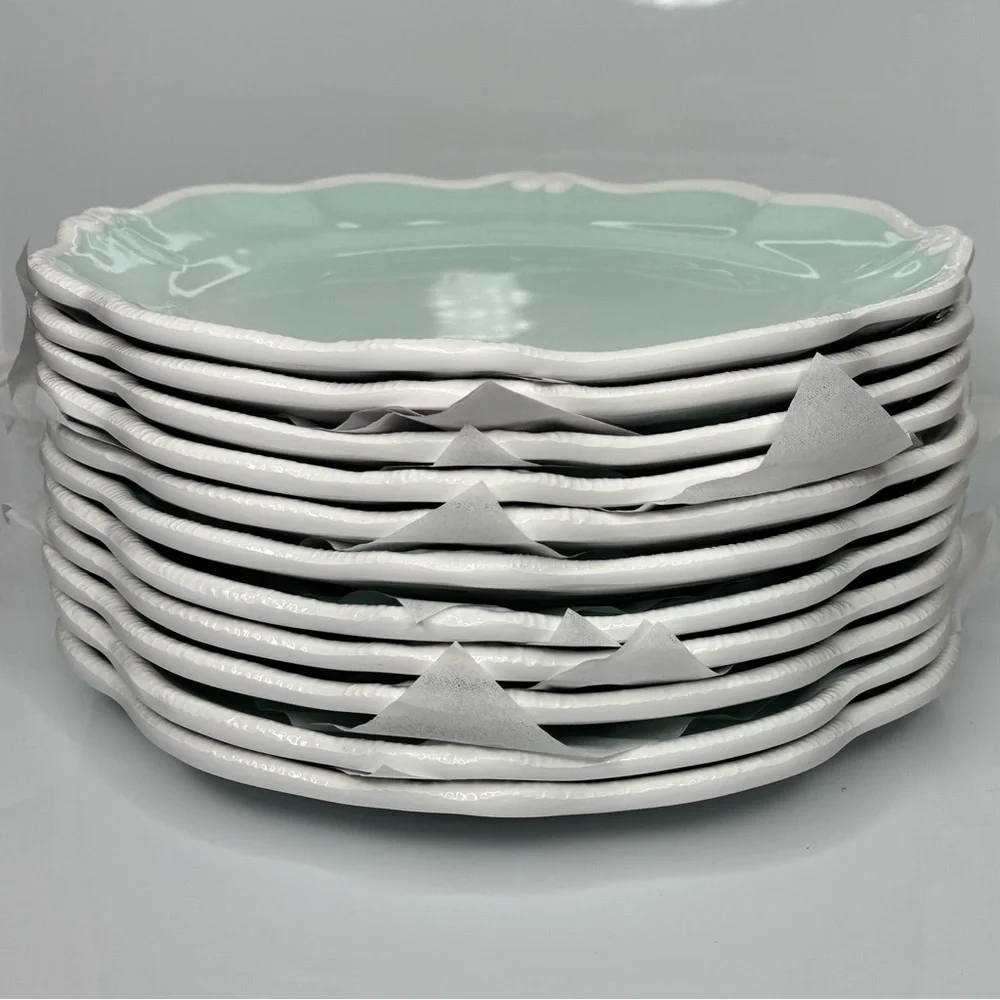 (11) Holiday Home 8.9 Inch “Enchanted Garden” Aqua/Egg Blue Melamine Salad Plate